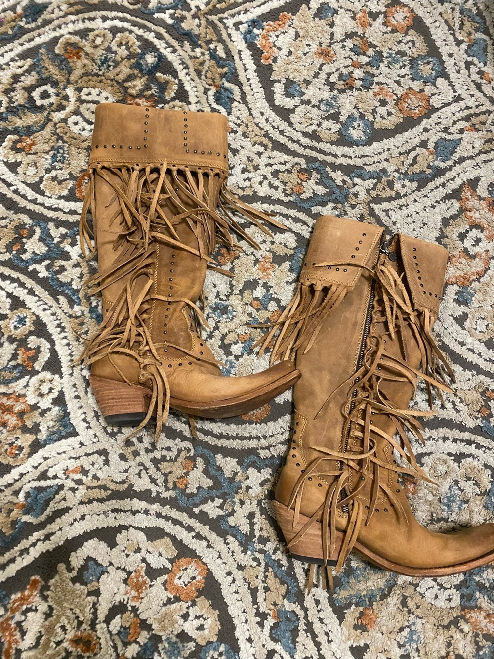 LIBERTY Black Tan Fringe Lace-Up Western Boots